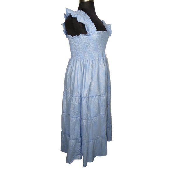 Hill House Women's 2XL The Ellie Nap Dress Light Blue Glitter Check Smocked Midi - Picture 8 of 10